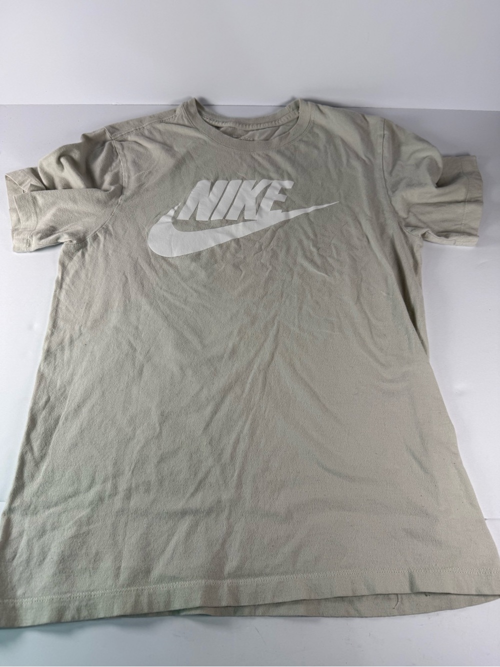 Nike Men’s Short-Sleeve Logo Tee in Light Beige with White Swoosh